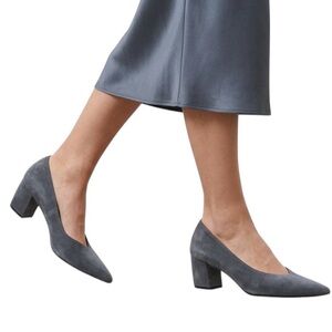 Jon Josef Gray Suede Pointed Toe Block Heel Designer Pumps Luxury Shoes Size 8.5